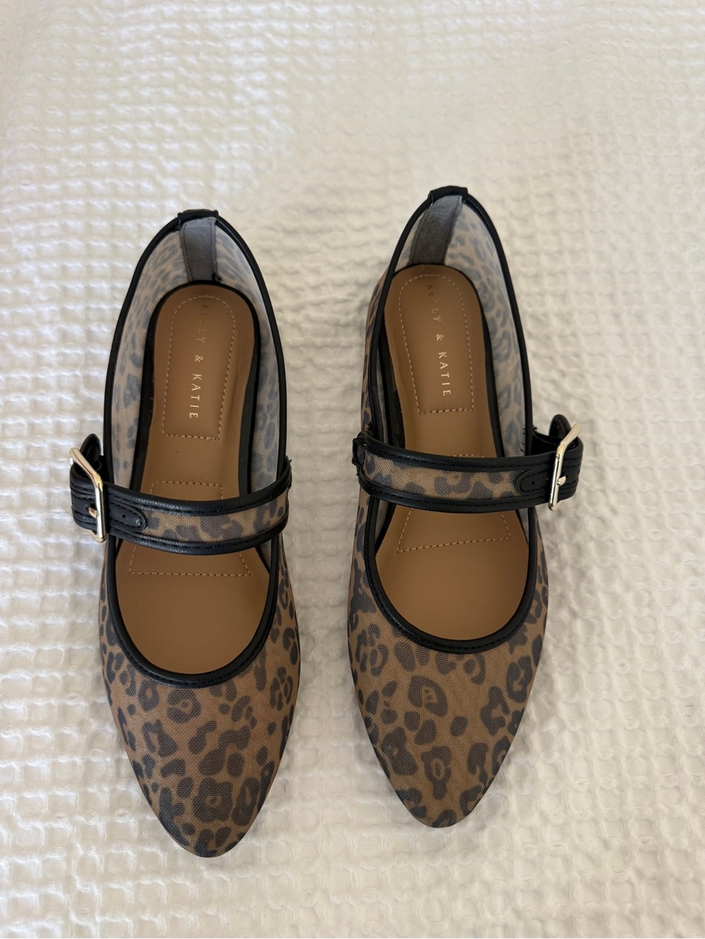 Kelly & Katie Leopard Print Mary Jane Flats in Brown